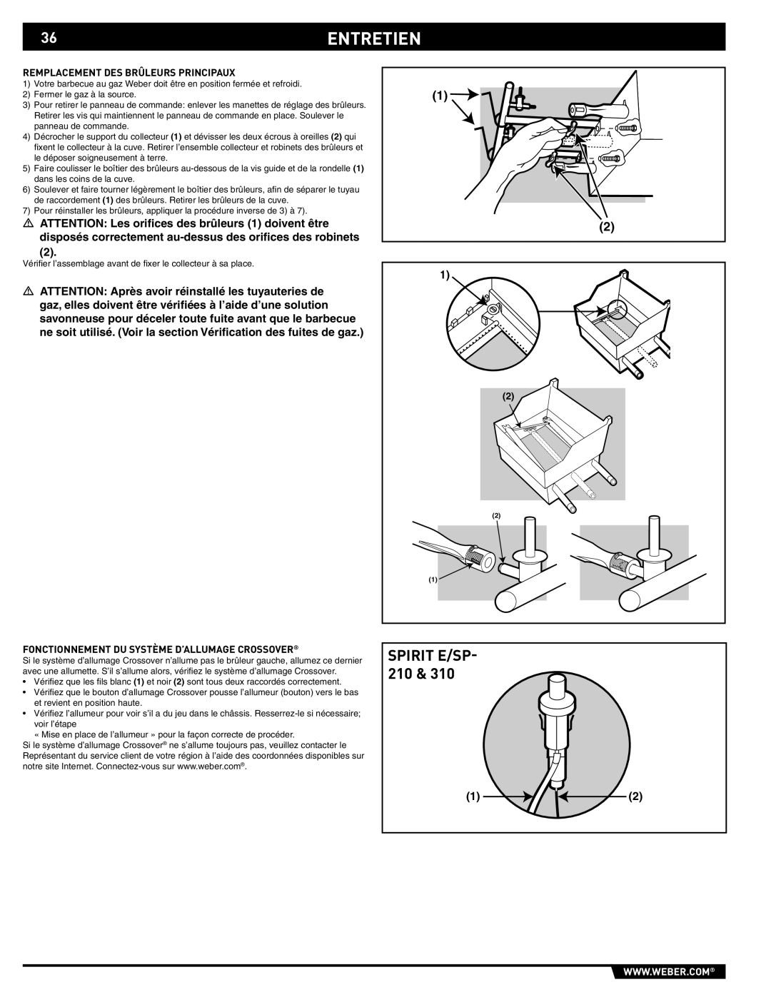 Spirit SP-210/310, E-210/310 manual 36ENTRETIEN, Remplacement DES Brûleurs Principaux 