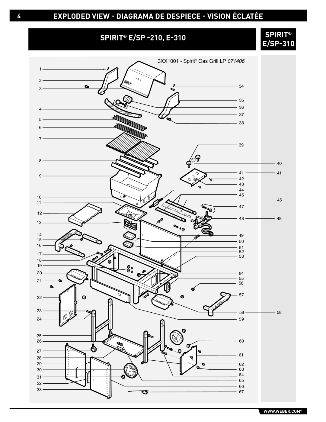 Spirit SP-210/310, E-210/310 manual Exploded View Diagrama DE Despiece Vision Éclatée, Spirit E/SP -210, E-310 