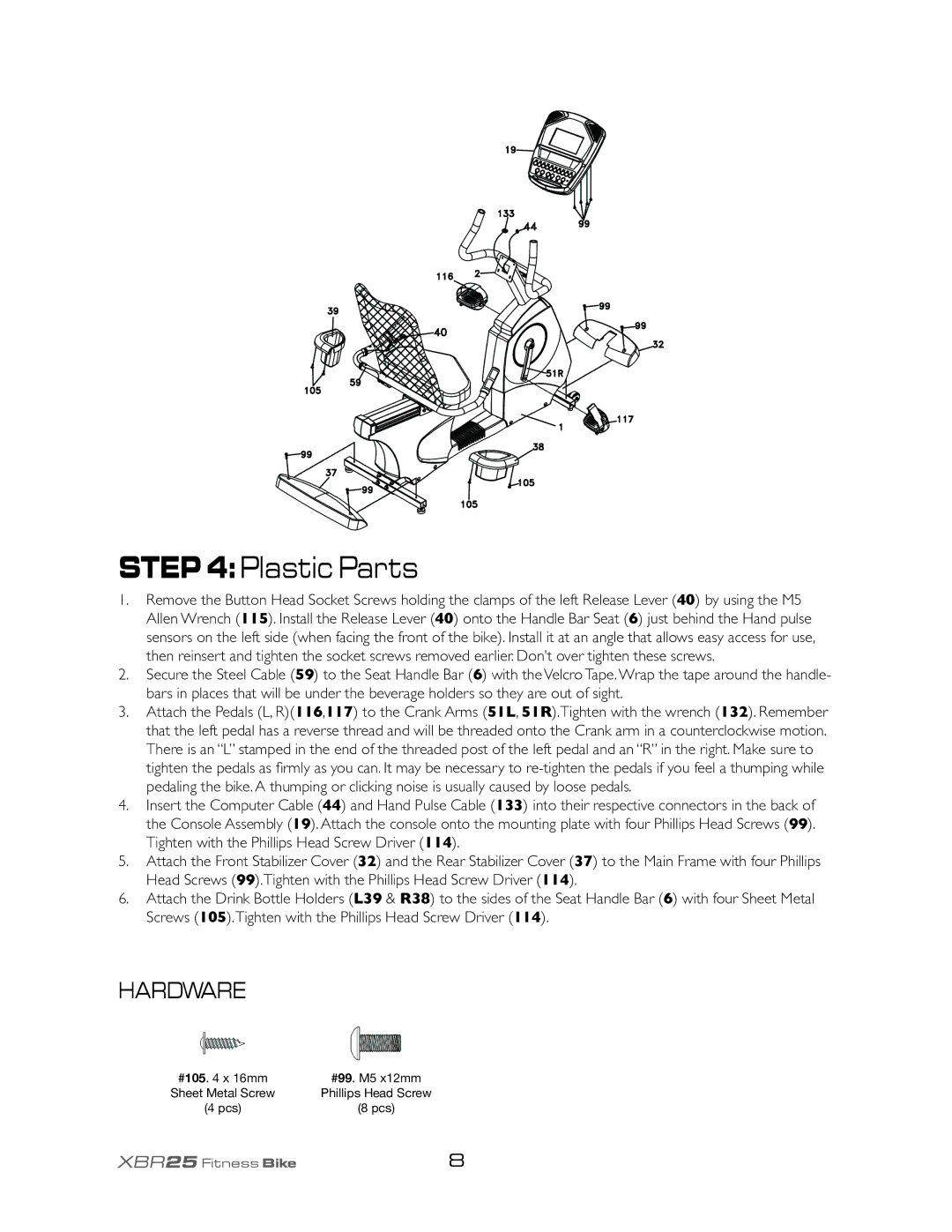 Spirit XBR25 owner manual Plastic Parts 