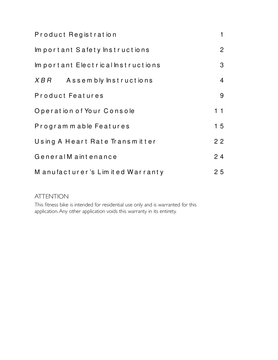 Spirit XBR55 owner manual Table of Contents 