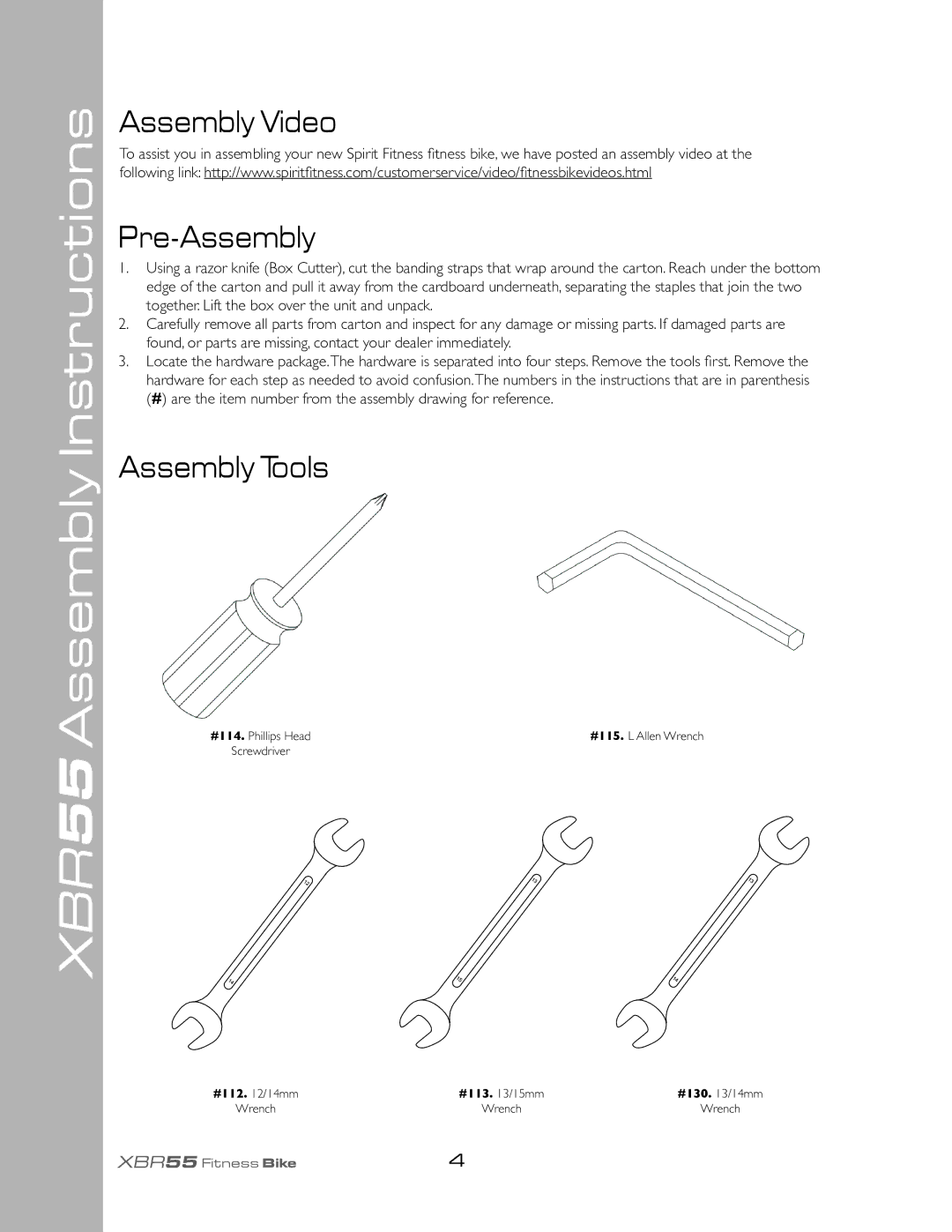 Spirit owner manual XBR55 Assembly Instructions, Assembly Video Pre-Assembly, Assembly Tools 