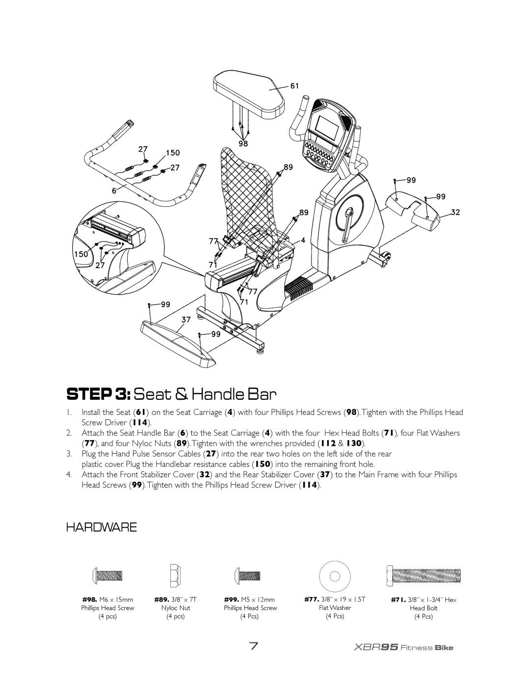 Spirit XBR95 owner manual Seat & Handle Bar 