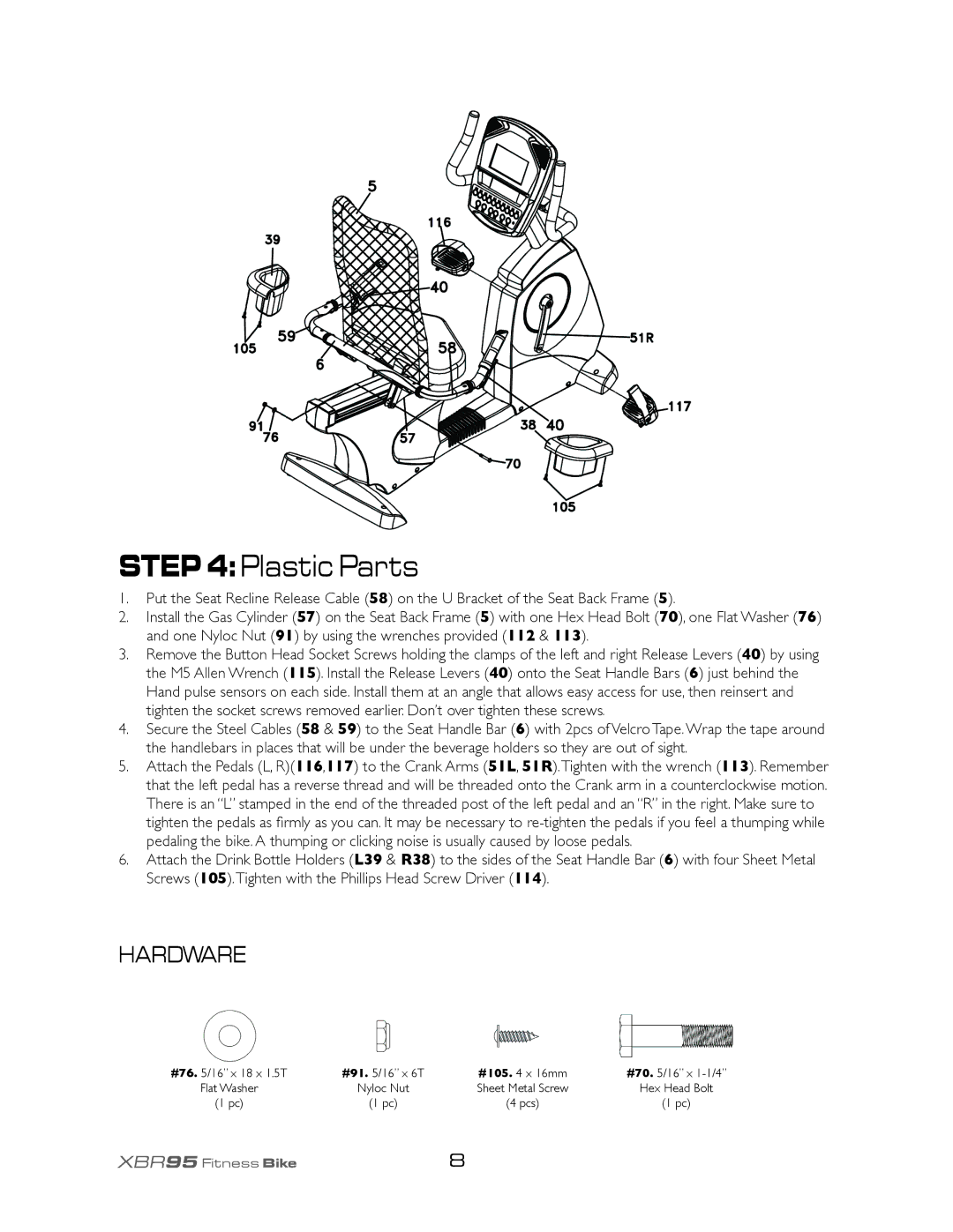 Spirit XBR95 owner manual Plastic Parts 