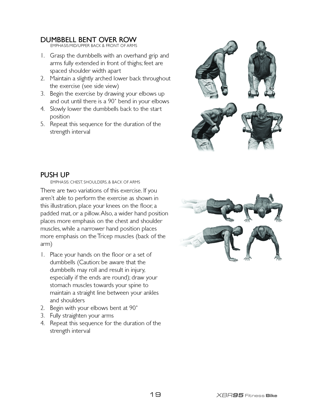 Spirit XBR95 owner manual Dumbbell Bent Over Row, Push Up 