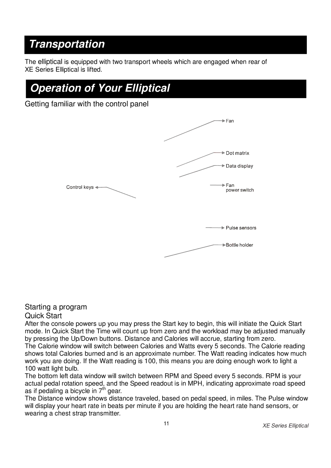 Spirit XE 125 owner manual Transportation 