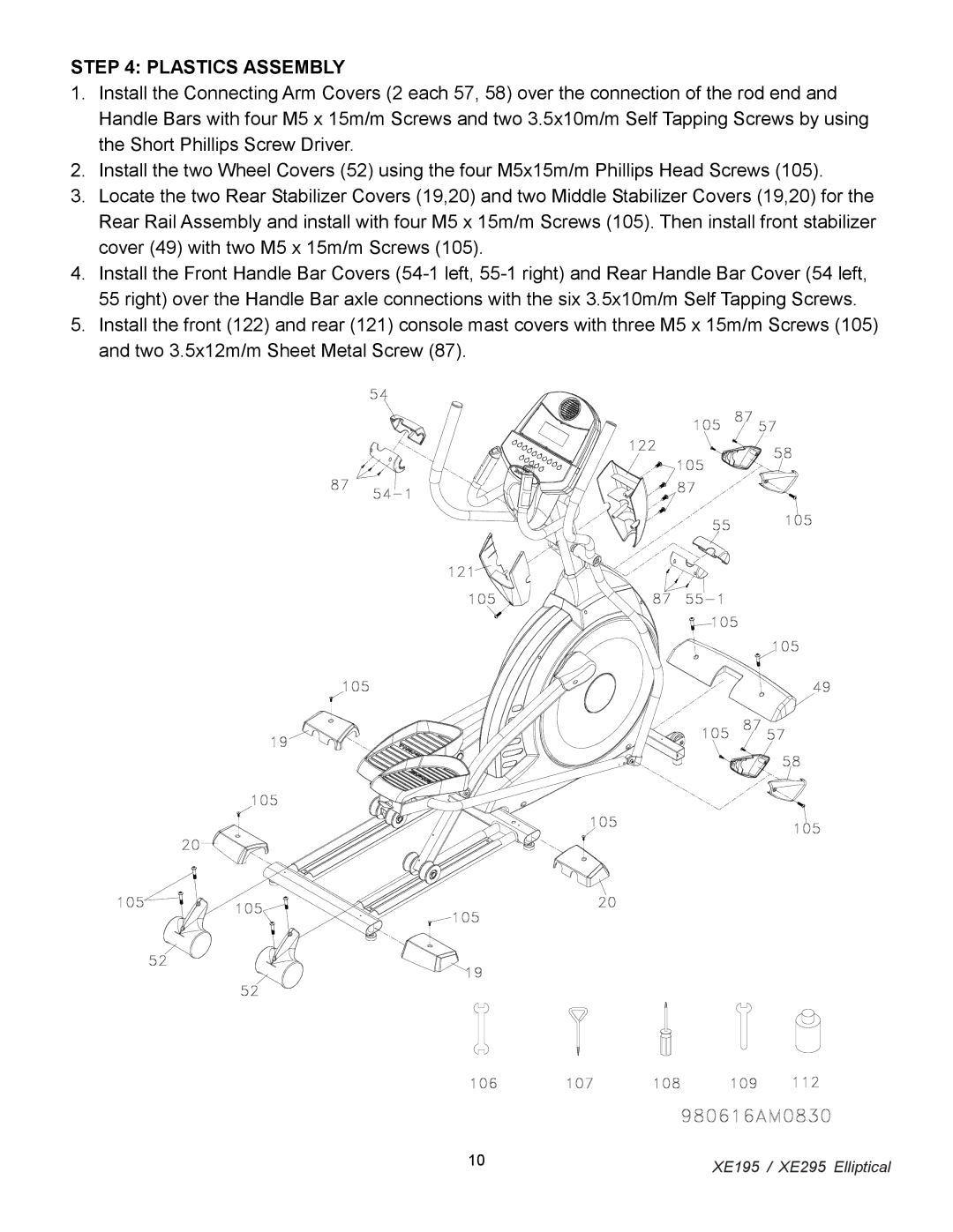 Spirit XE 195, XE 295 owner manual Plastics Assembly 