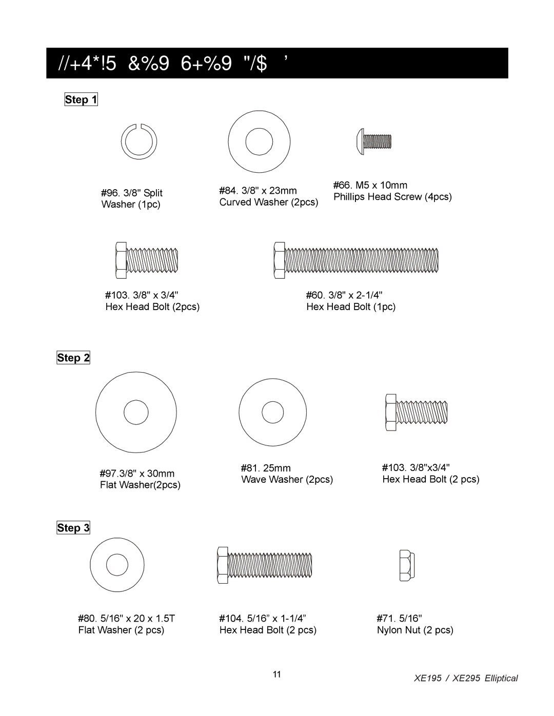 Spirit XE 295, XE 195 owner manual Assembly Pack Check List XE295 