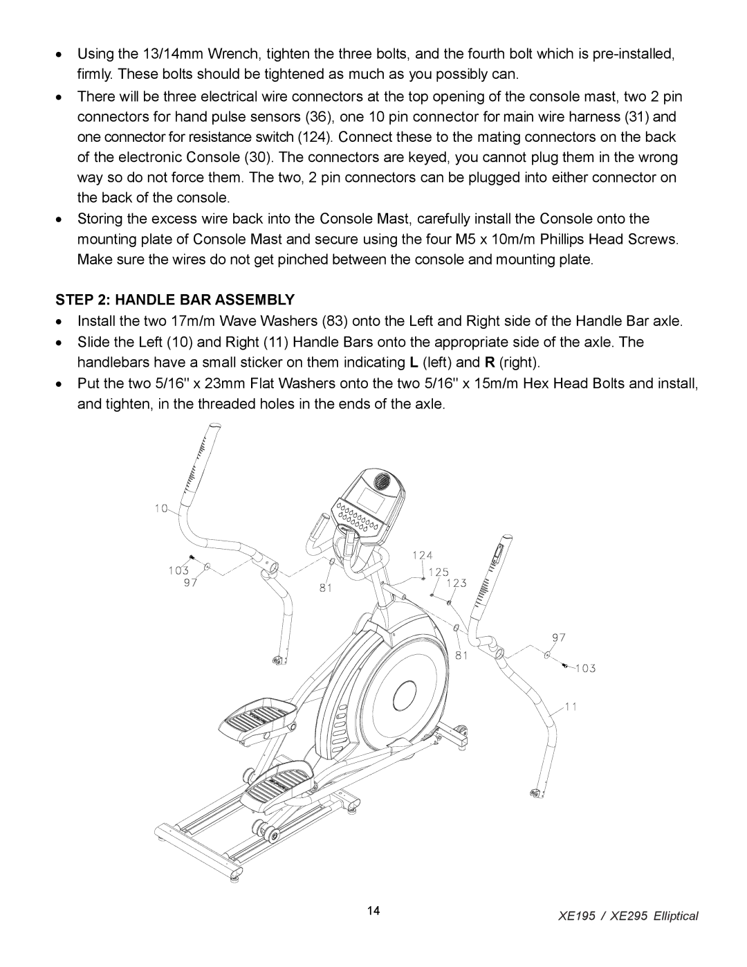 Spirit XE 195, XE 295 owner manual Handle BAR Assembly 