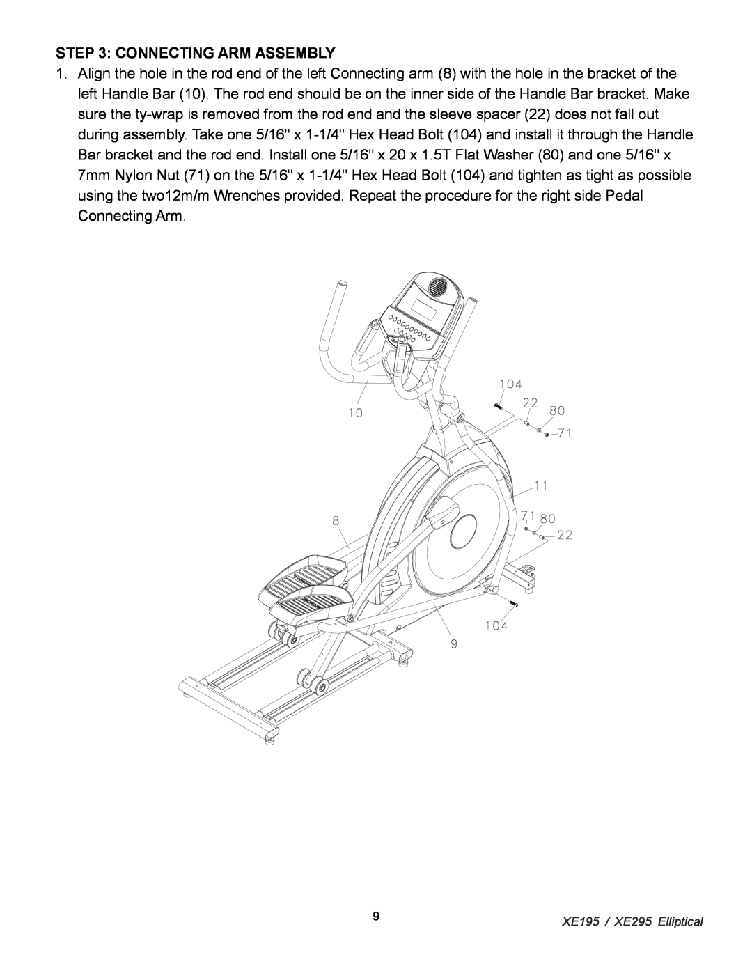 Spirit XE 295, XE 195 owner manual Connecting Arm Assembly 