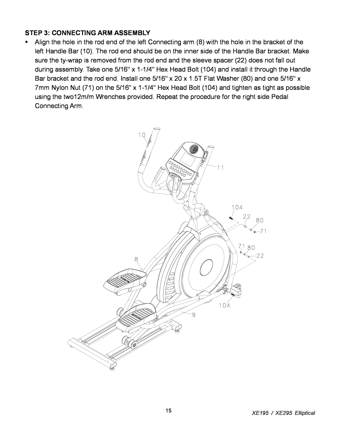 Spirit XE 295, XE 195 owner manual Connecting Arm Assembly 