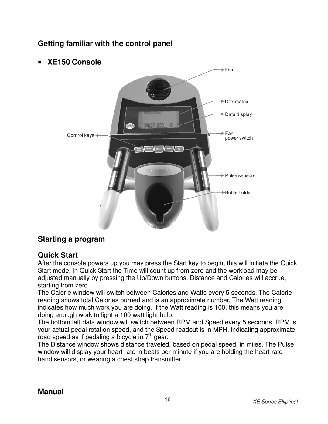 Spirit 550, XE150, 350 owner manual Manual 