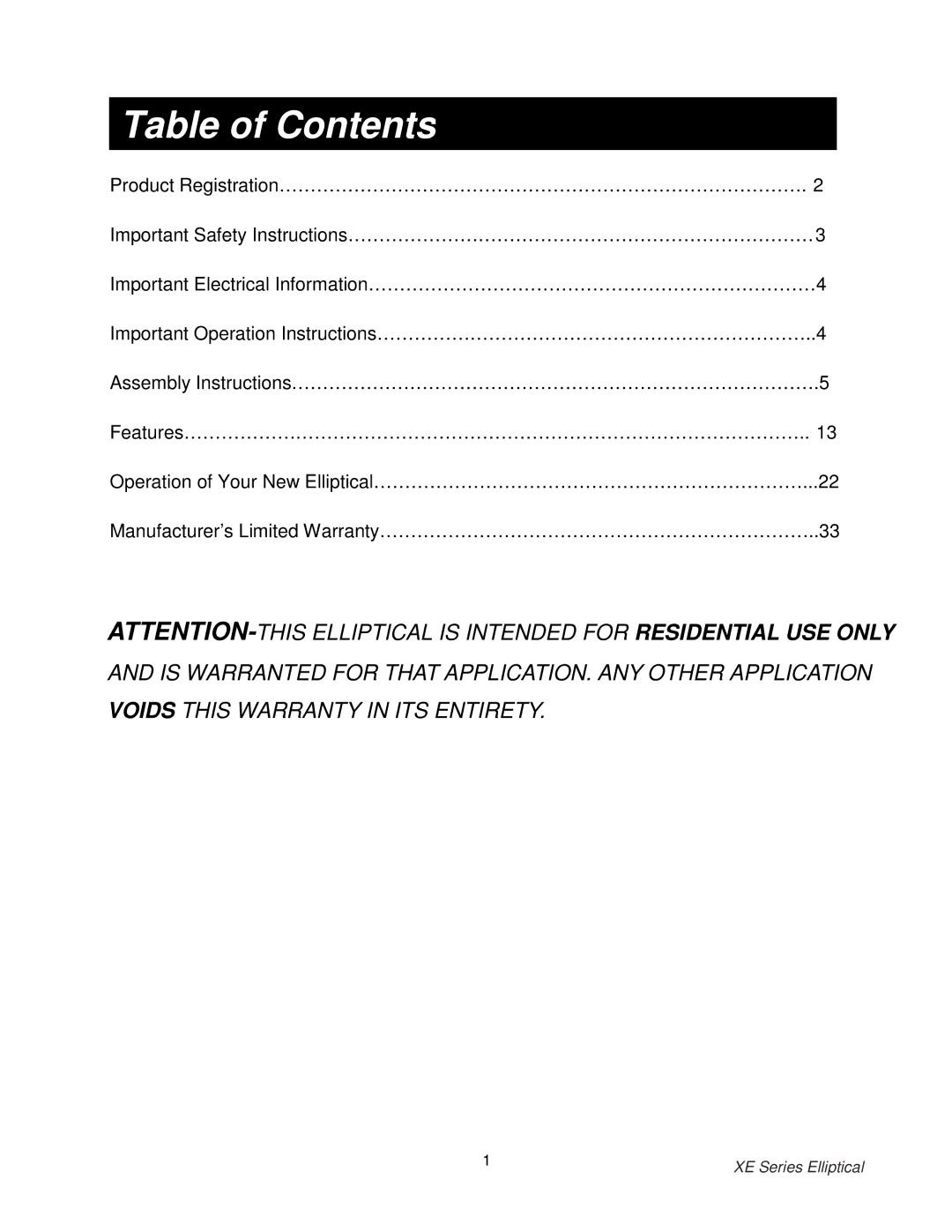 Spirit 550, XE150, 350 owner manual Table of Contents 