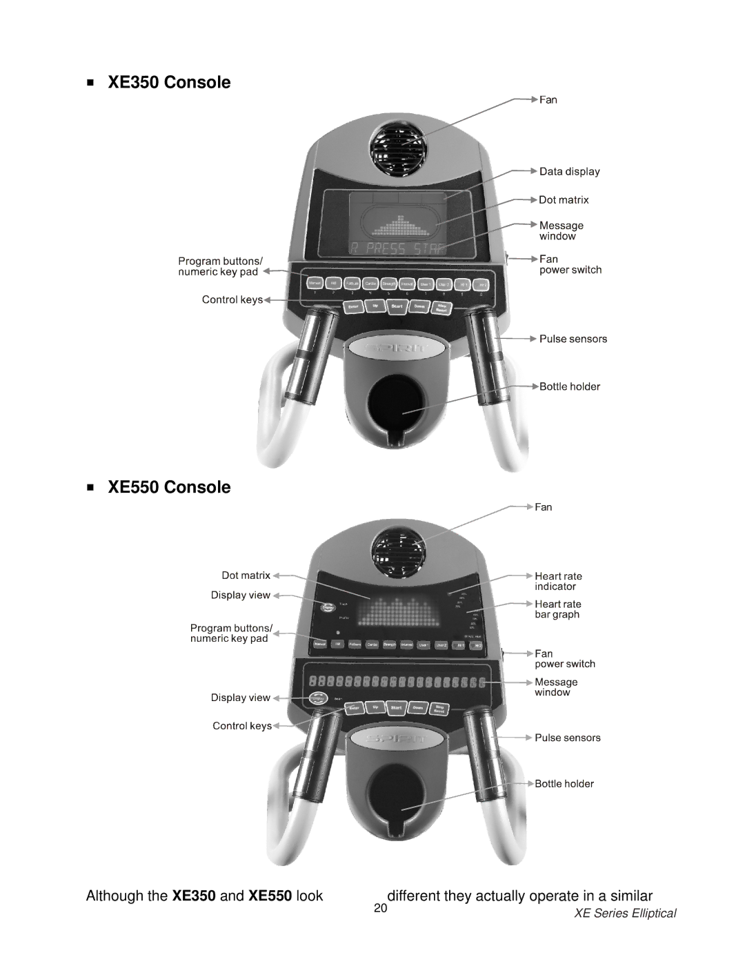 Spirit XE150 owner manual XE350 Console XE550 Console 