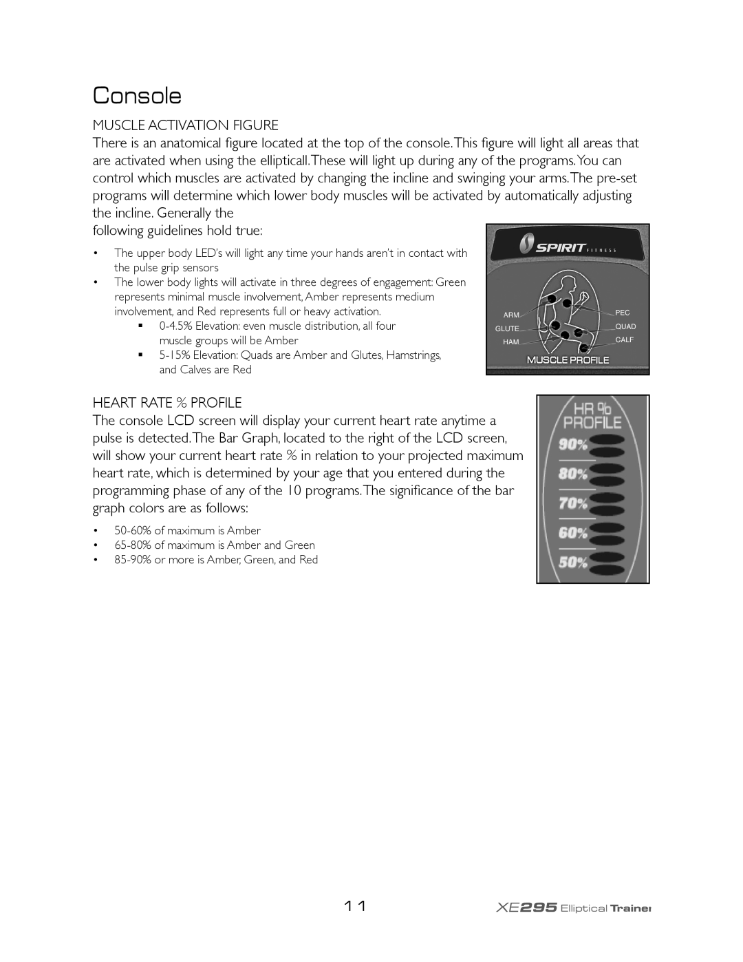 Spirit XE295 owner manual Console, Muscle Activation Figure 