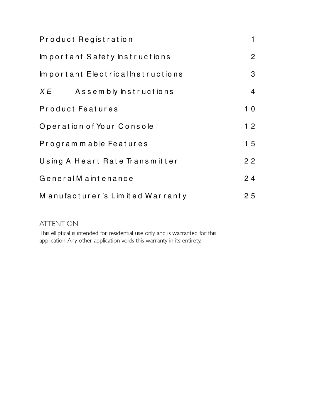 Spirit XE295 owner manual Table of Contents 