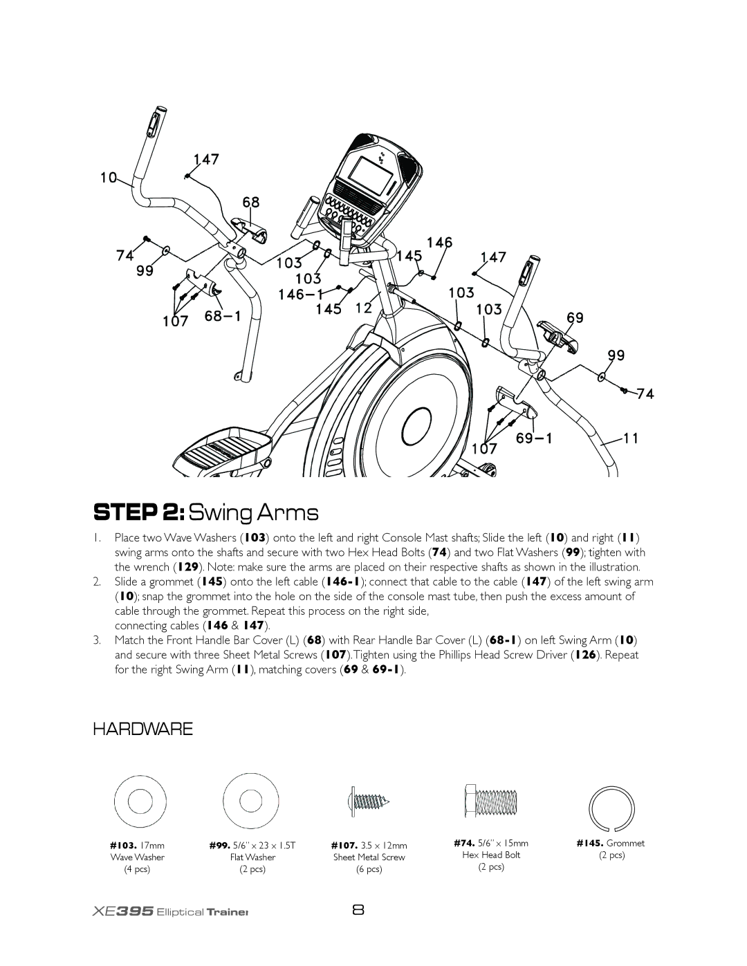 Spirit XE395 owner manual Swing Arms, #103 mm 