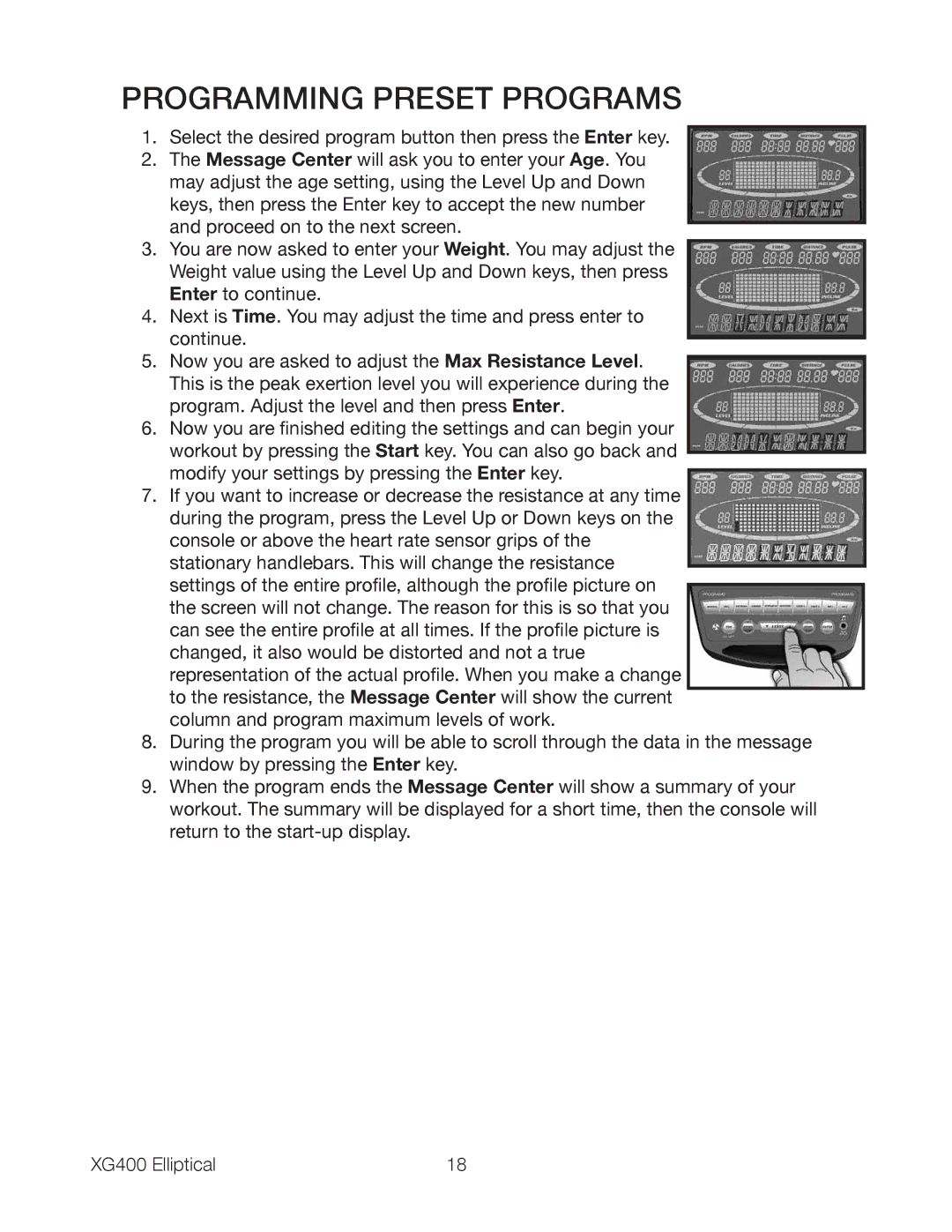 Spirit XG400 owner manual Programming Preset Programs 