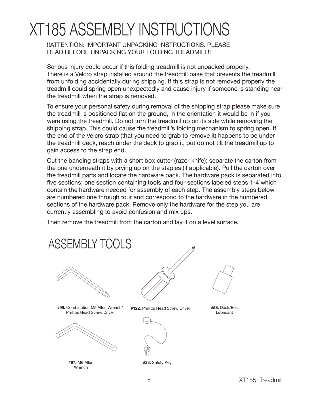 Spirit owner manual XT185 Assembly Instructions 