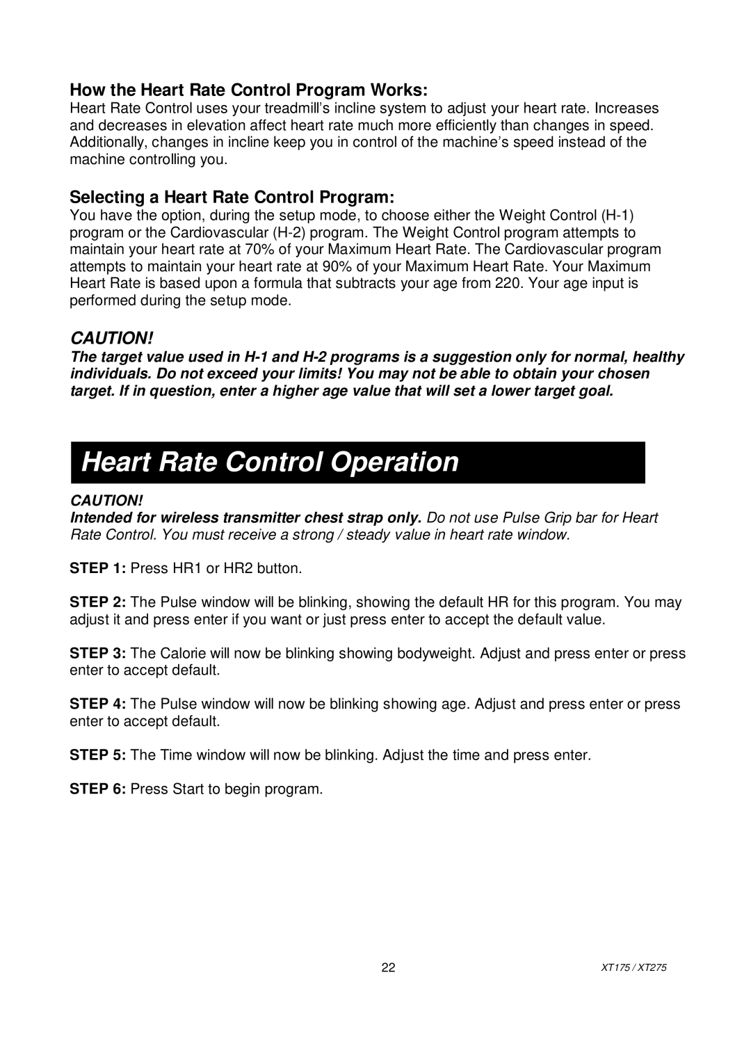 Spirit XT175, XT2751 owner manual Heart Rate Control Operation, How the Heart Rate Control Program Works 