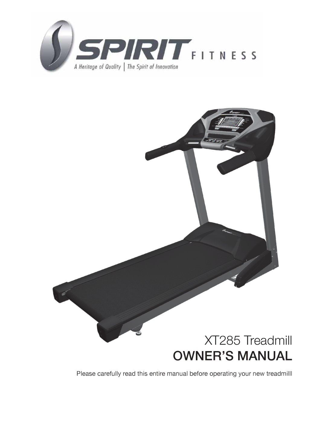 Spirit owner manual XT285 Treadmill 