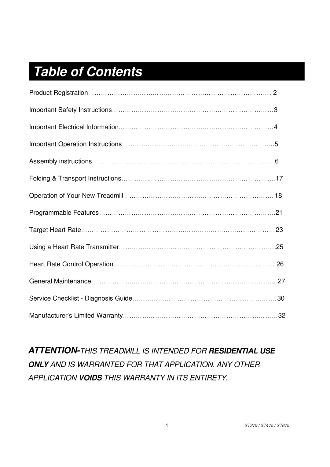 Spirit XT375, XT475, XT675 owner manual Table of Contents 