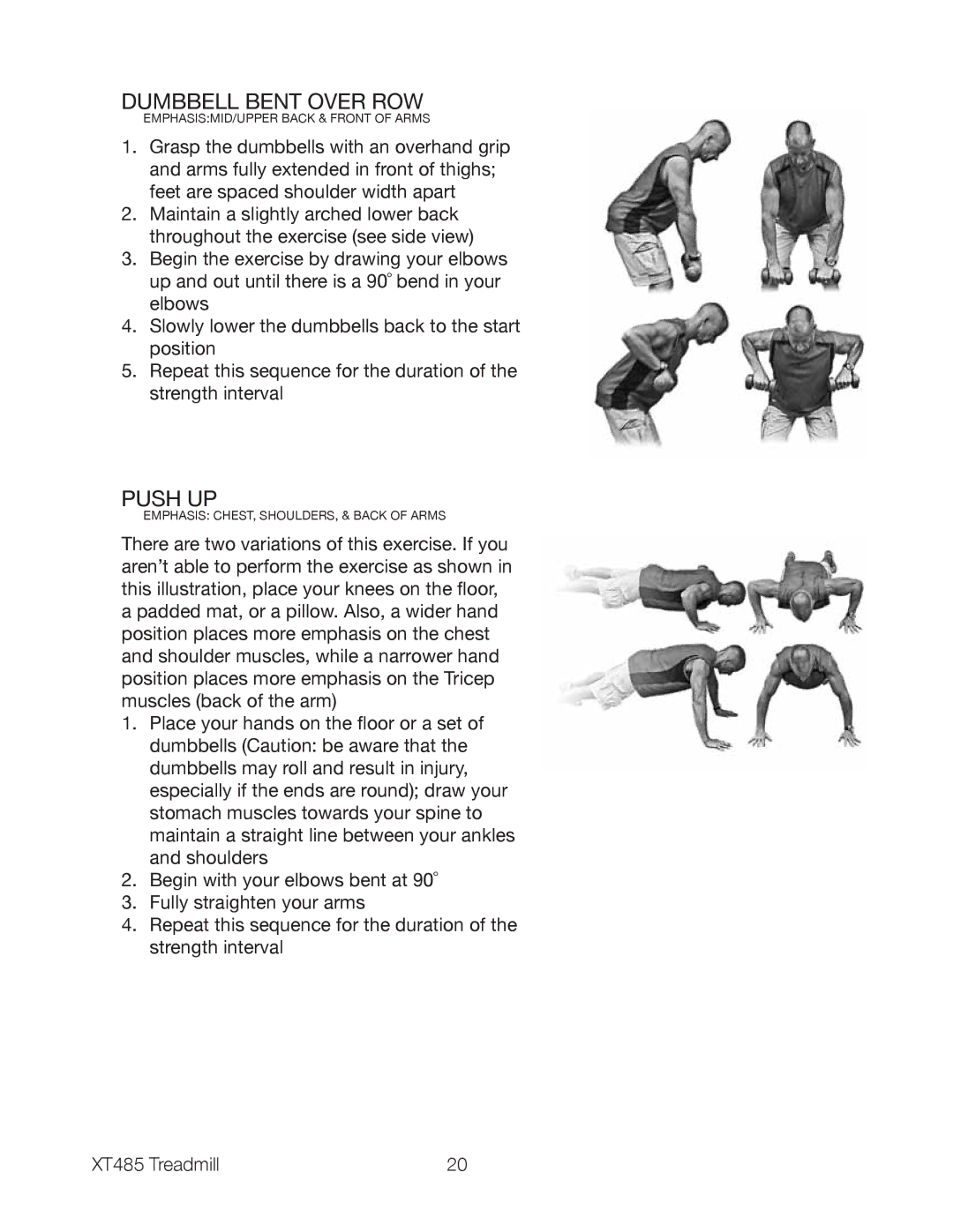 Spirit XT485 owner manual Dumbbell Bent Over ROW 