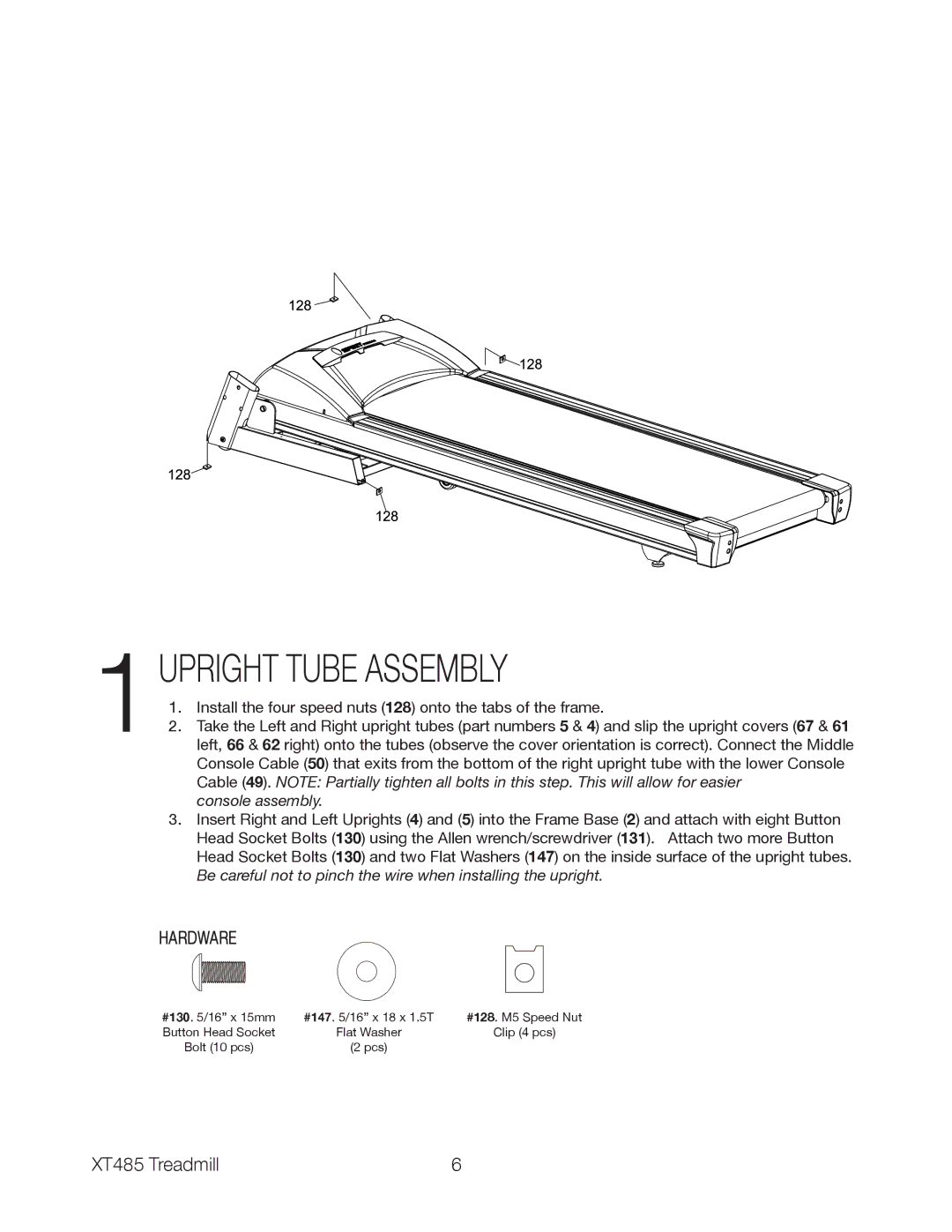 Spirit XT485 owner manual 1UPRIGHT Tube Assembly, Console assembly 