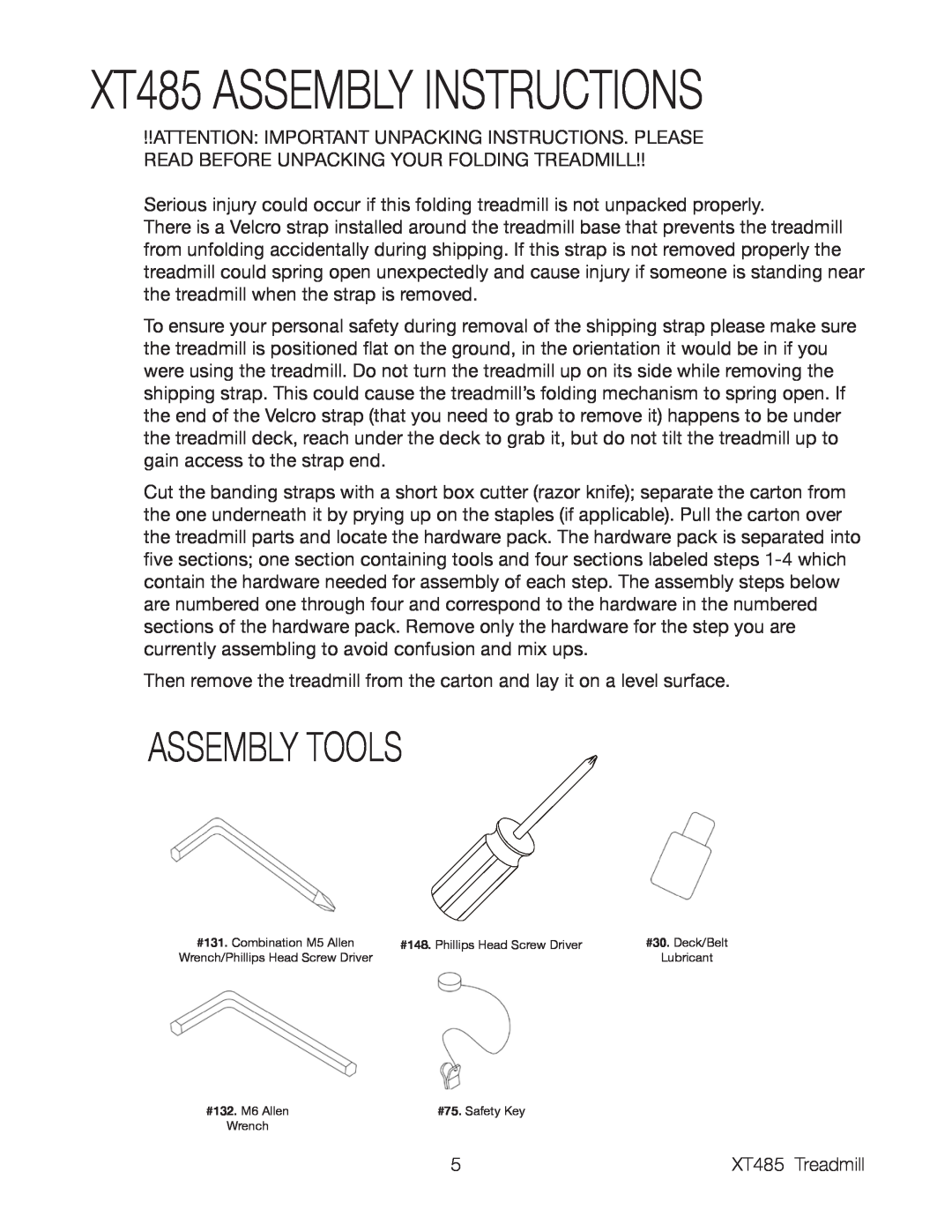 Spirit owner manual XT485 ASSEMBLY INSTRUCTIONS, Assembly Tools 