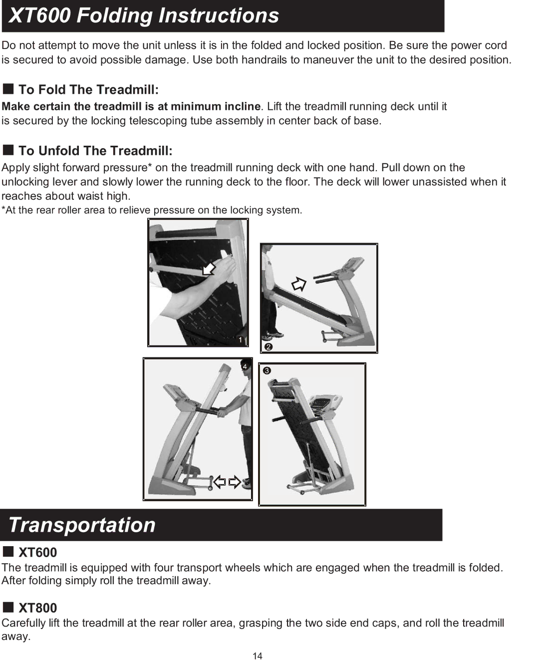 Spirit owner manual XT600 Folding Instructions, Transportation 