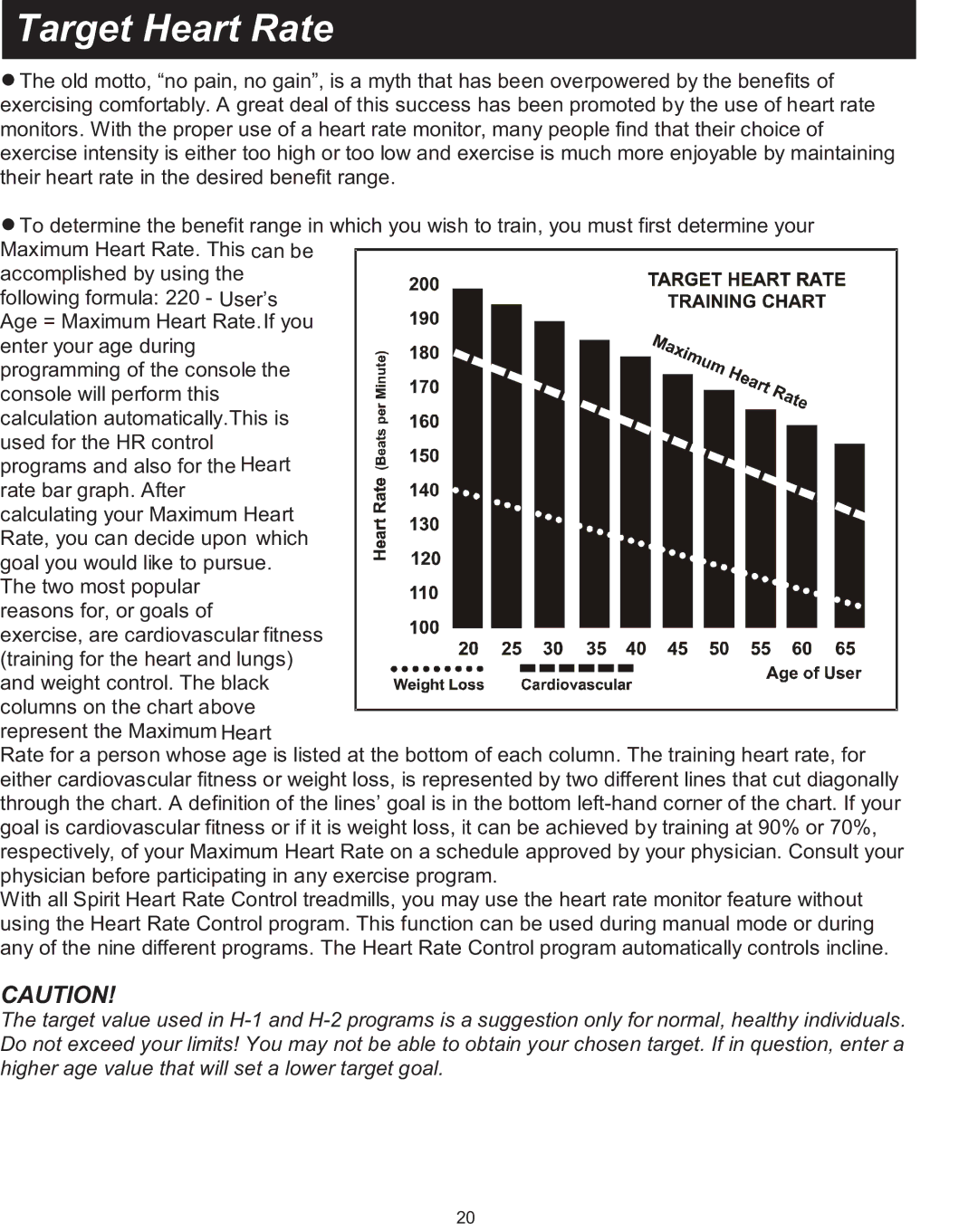 Spirit XT600 owner manual Target Heart Rate 