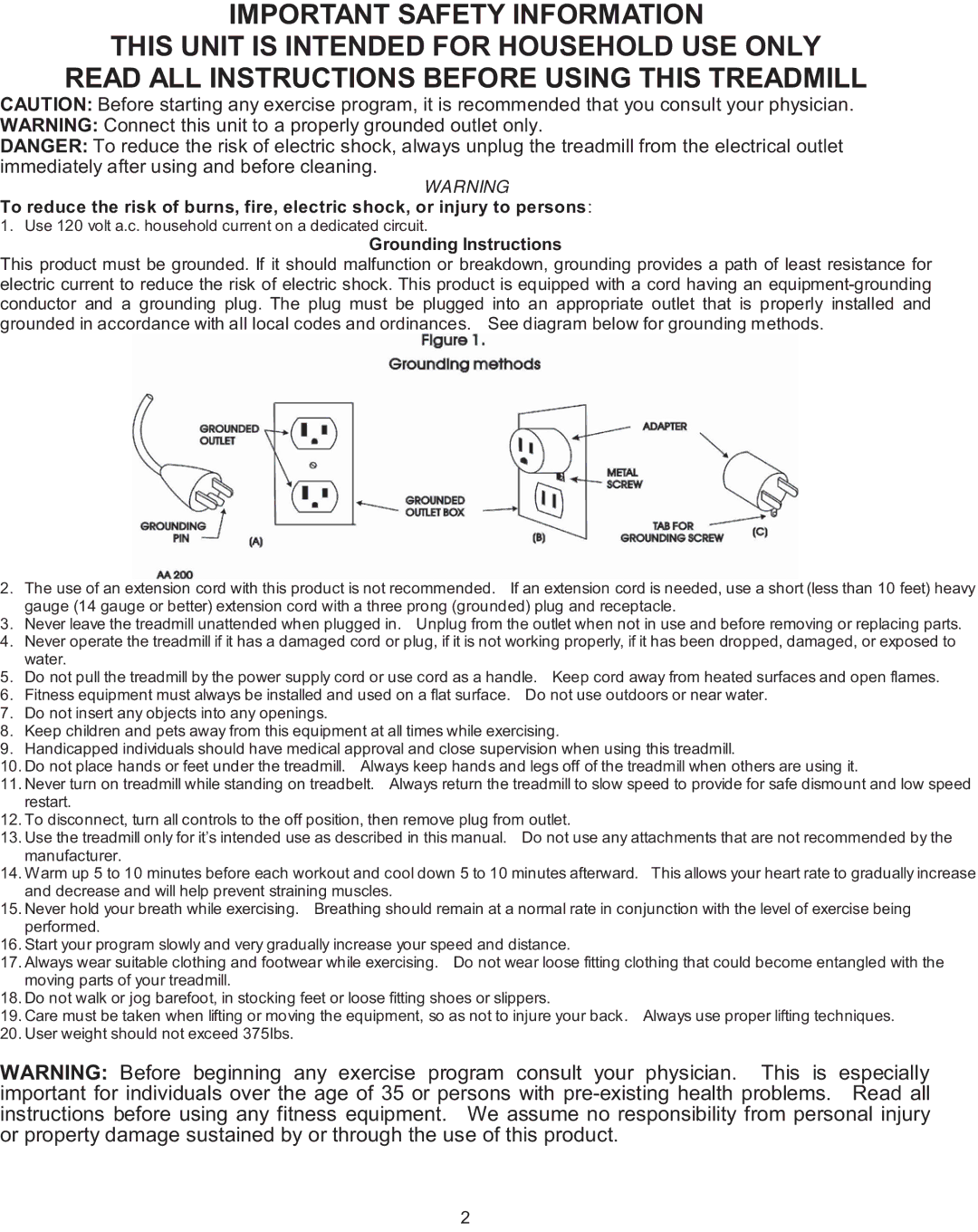 Spirit XT600 owner manual Important Safety Information, Read ALL Instructions Before Using this Treadmill 