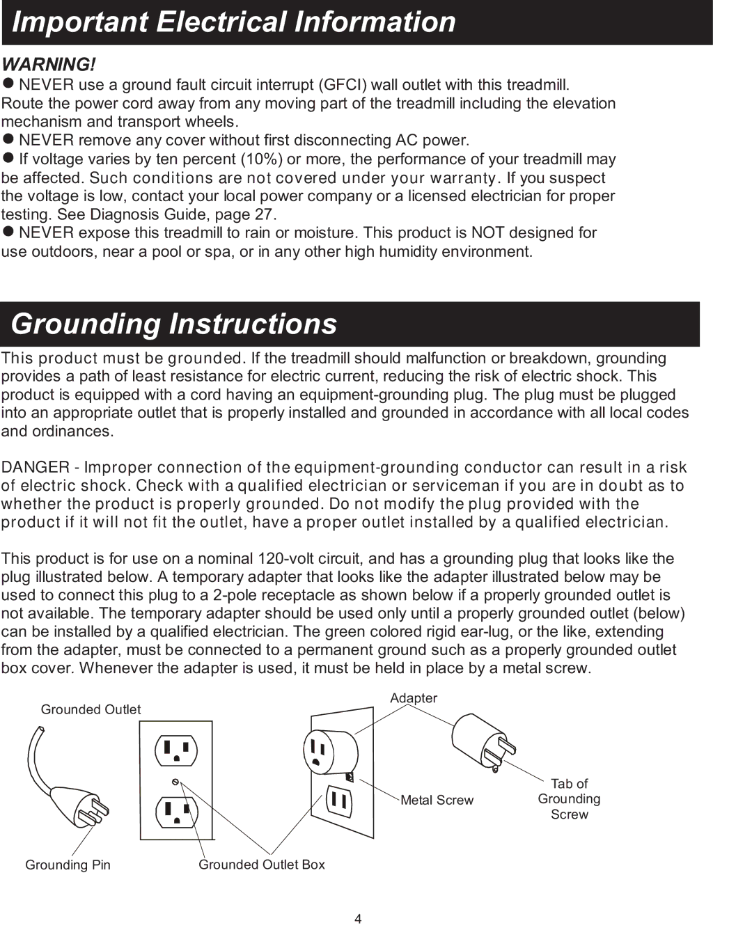 Spirit XT600 owner manual Important Electrical Information, Grounding Instructions 