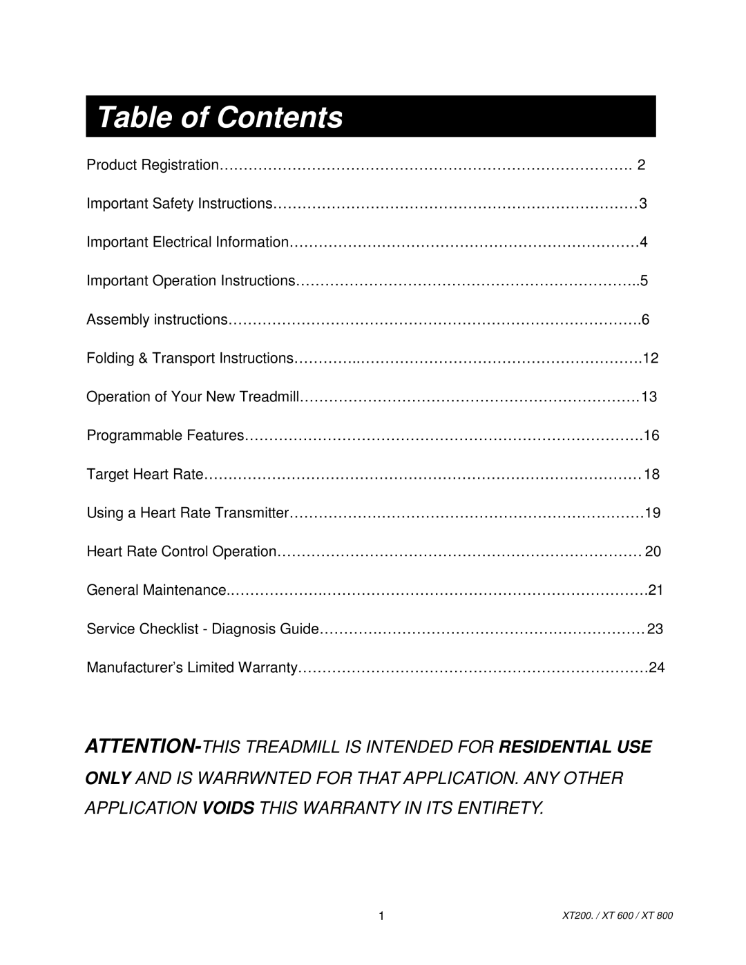 Spirit XT800, XT200/XT600, XT 800, XT 600 owner manual Table of Contents 