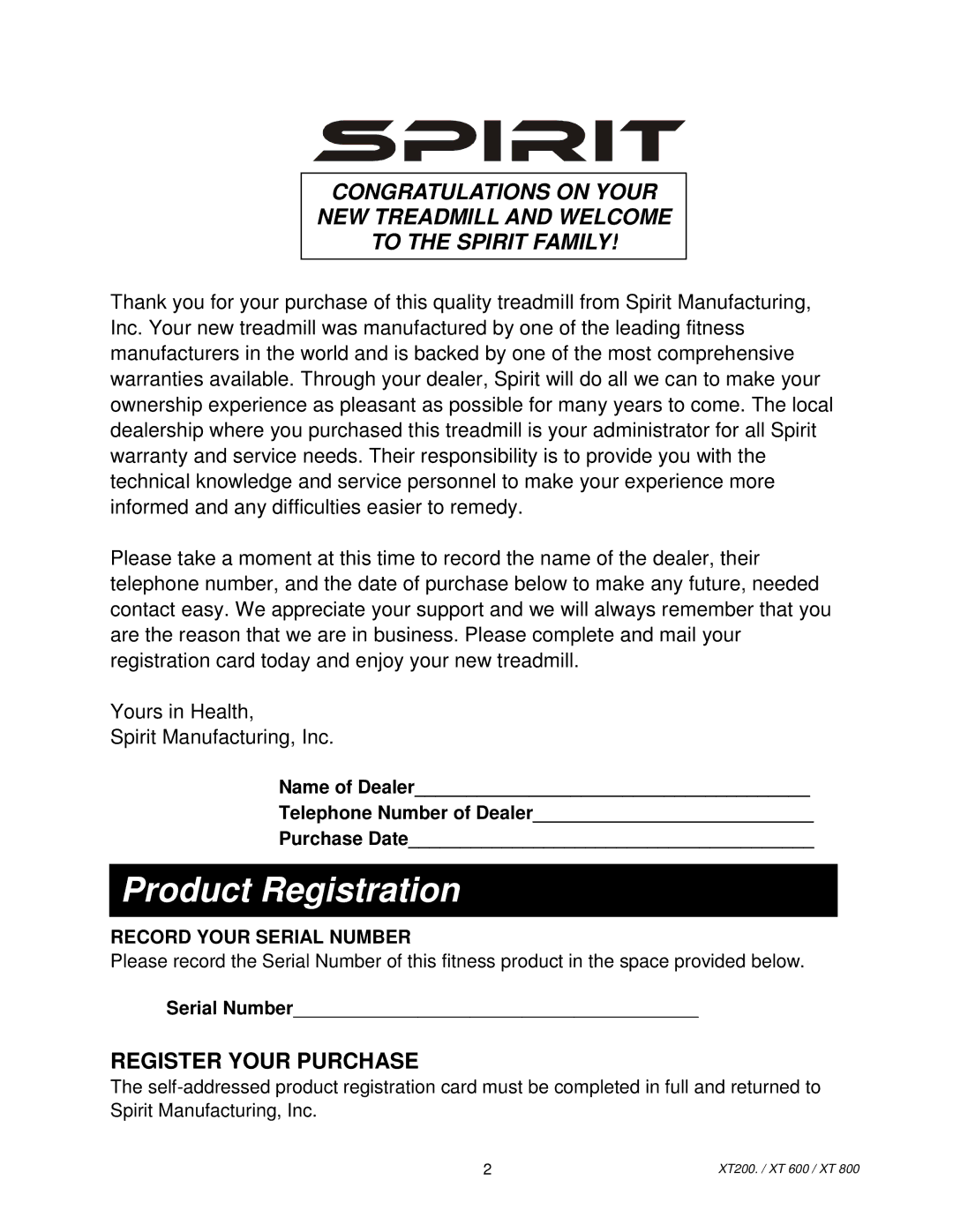 Spirit XT 800, XT800, XT200/XT600, XT 600 owner manual Product Registration, Register Your Purchase 