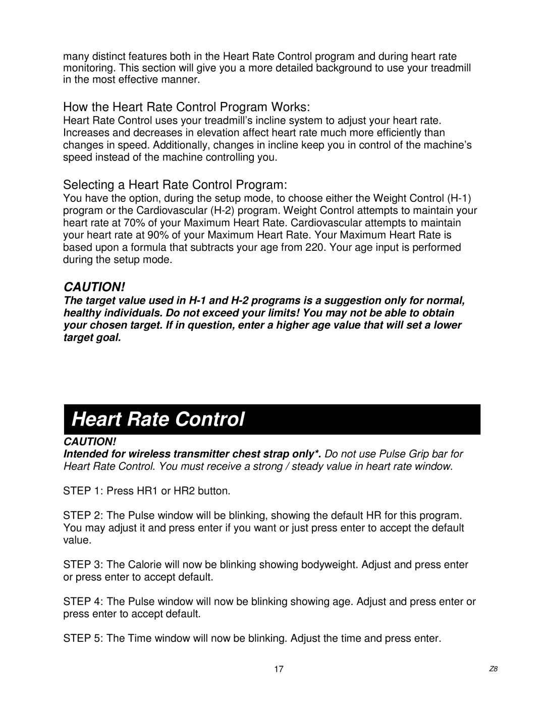 Spirit Z100, Z700, Z500, Z300 owner manual How the Heart Rate Control Program Works 