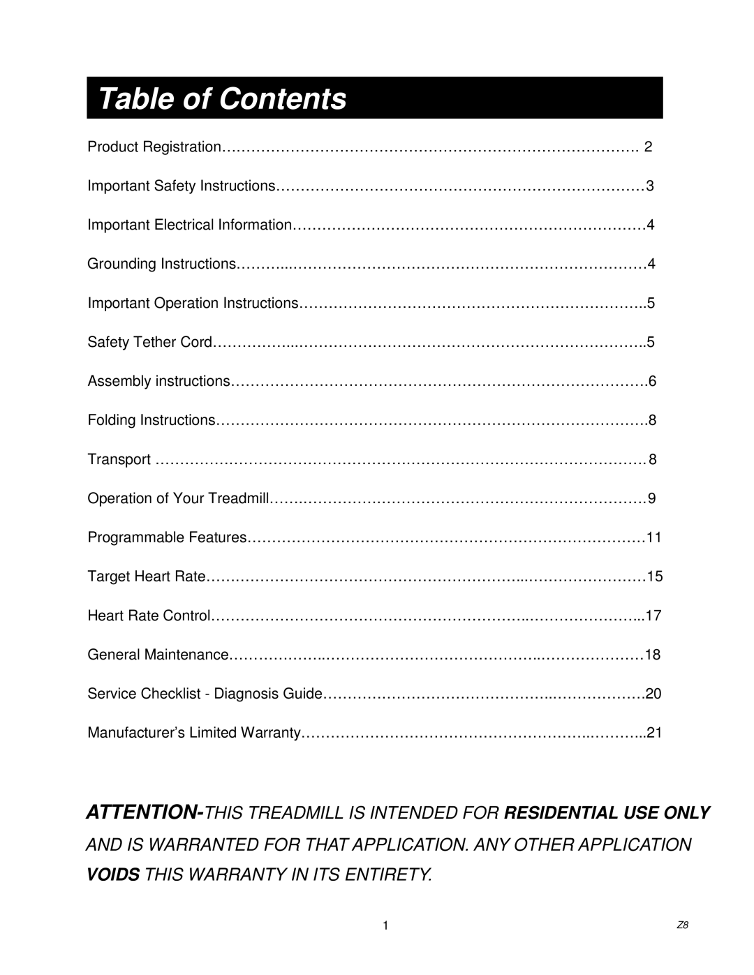 Spirit Z100, Z700, Z500, Z300 owner manual Table of Contents 