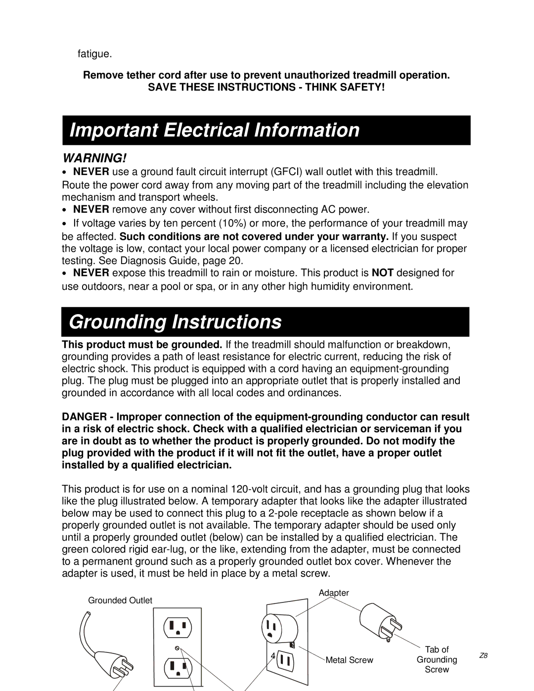 Spirit Z500, Z700, Z100, Z300 owner manual Important Electrical Information, Save These Instructions Think Safety 