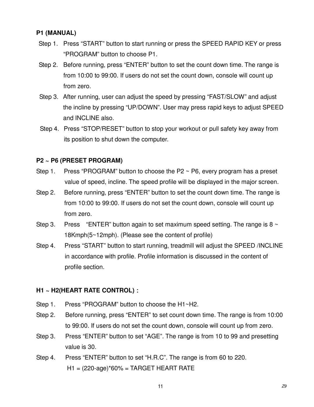 Spirit Z9 owner manual P1 Manual 