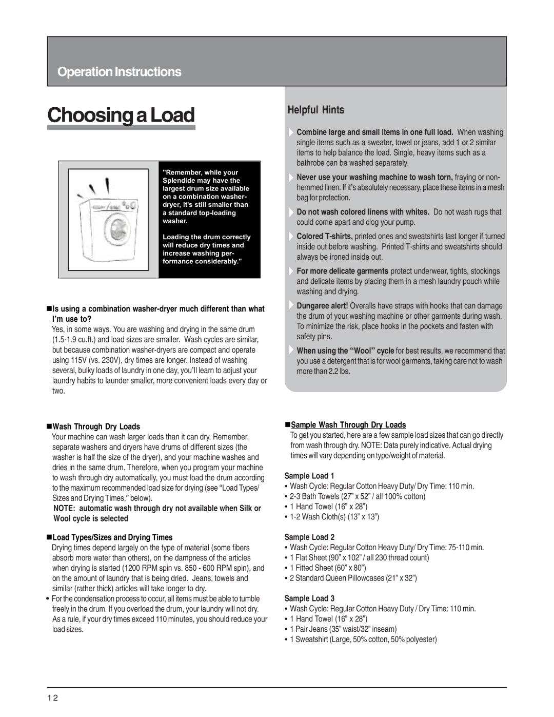 Splendide 6200 installation instructions Choosing a Load, Sample Load 