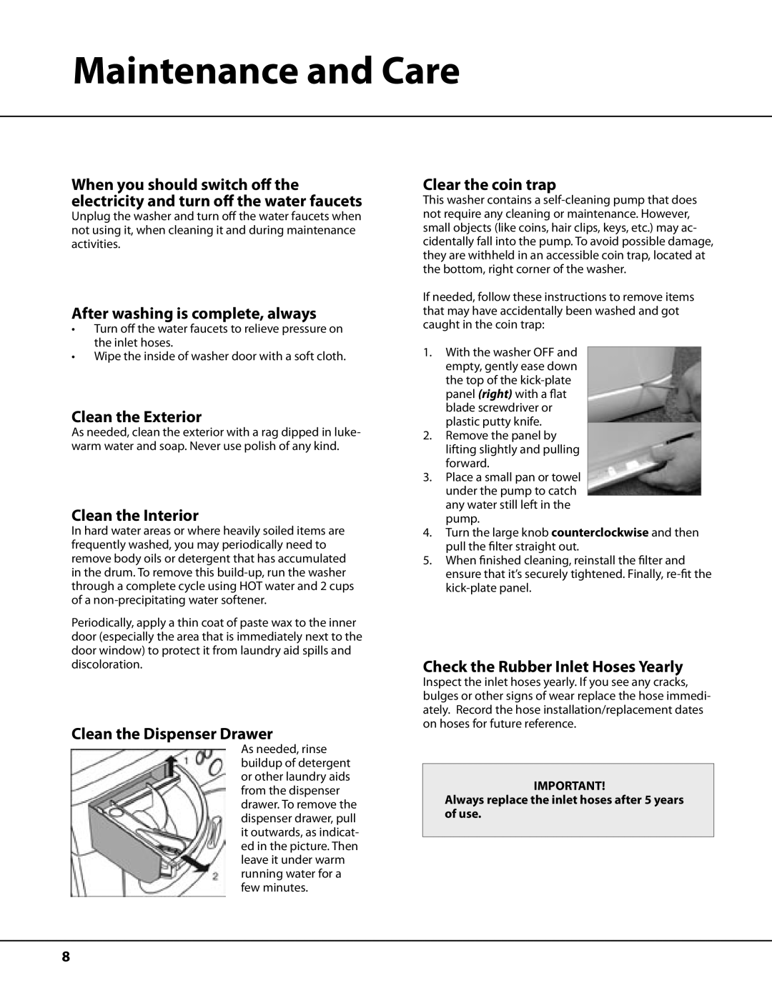 Splendide AW122 important safety instructions Maintenance and Care 