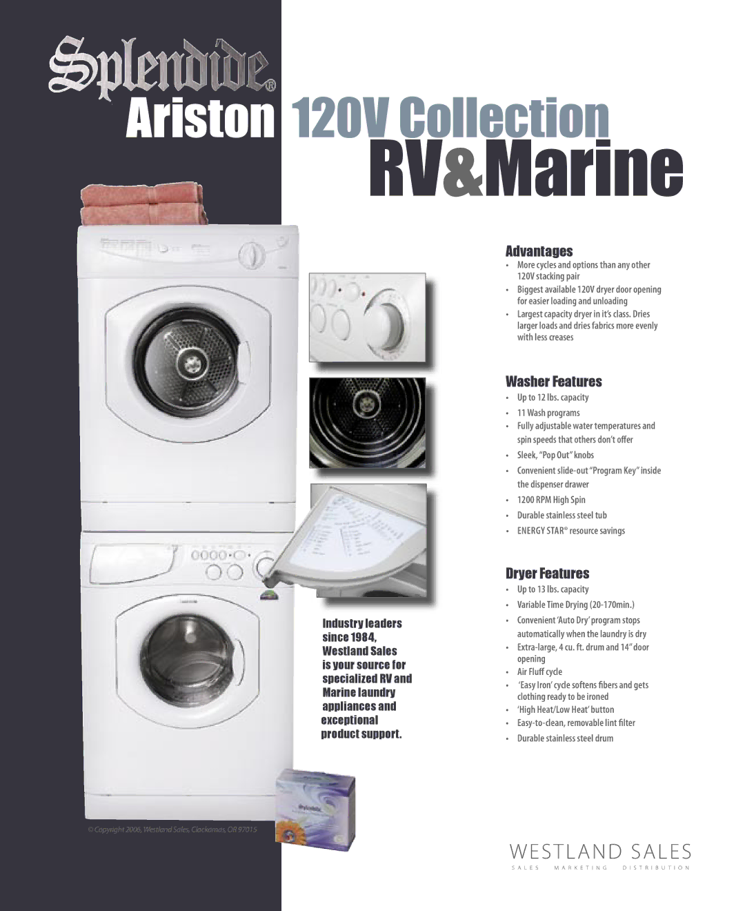 Splendide OR97015 manual Advantages, Washer Features, Dryer Features 