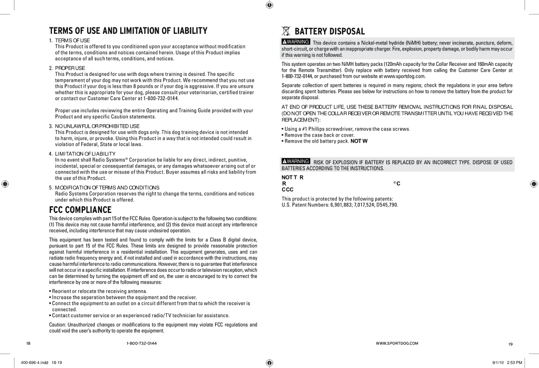 SportDOG 400 & 400S manual Terms of Use and Limitation of Liability 