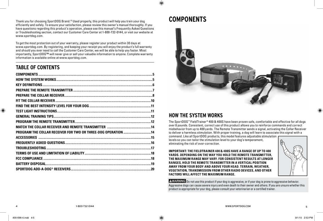 SportDOG 400 & 400S manual Table of Contents, How the System Works 