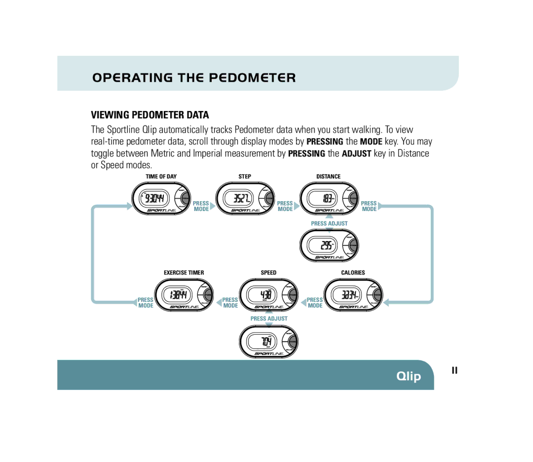 Sportline 310 manual Operating the Pedometer, Viewing Pedometer Data 