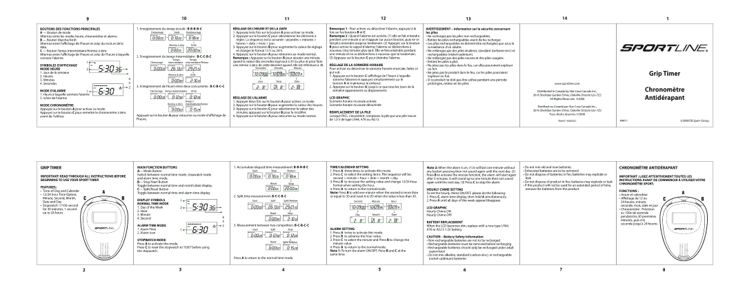 Sportline 4411 manual Grip Timer, Chronomètre, Antidérapant 