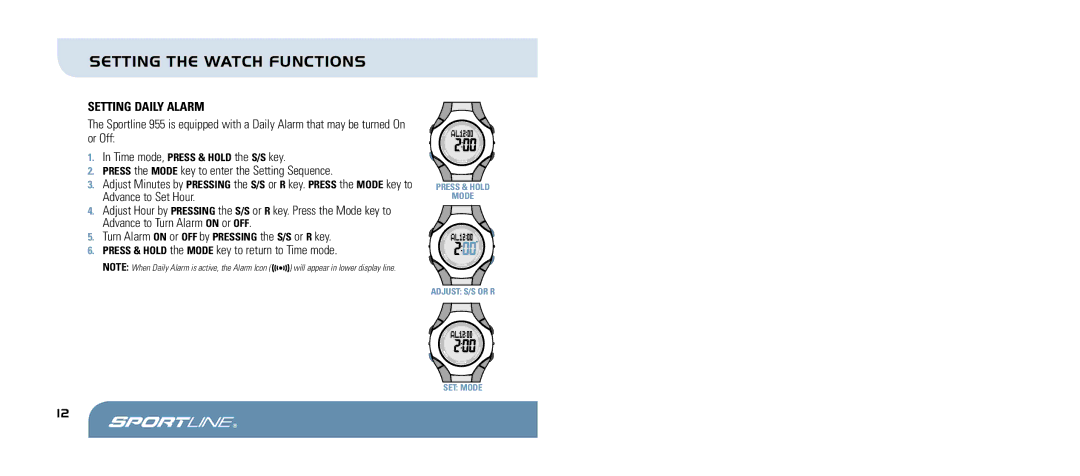 Sportline 955 manual Setting Daily Alarm 