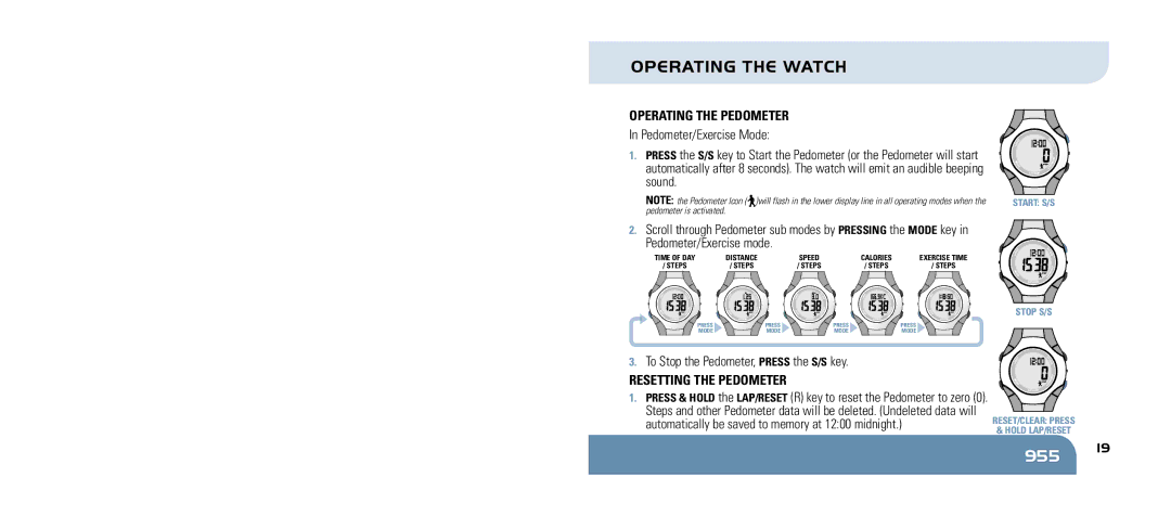 Sportline 955 manual OperatIng tHe pedometer 