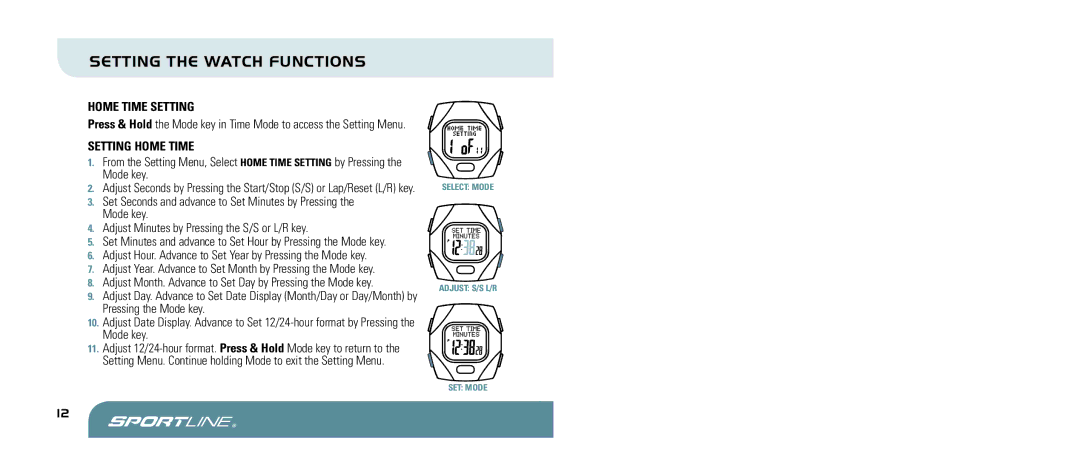 Sportline 960 manual Home Time Setting, Setting Home Time 