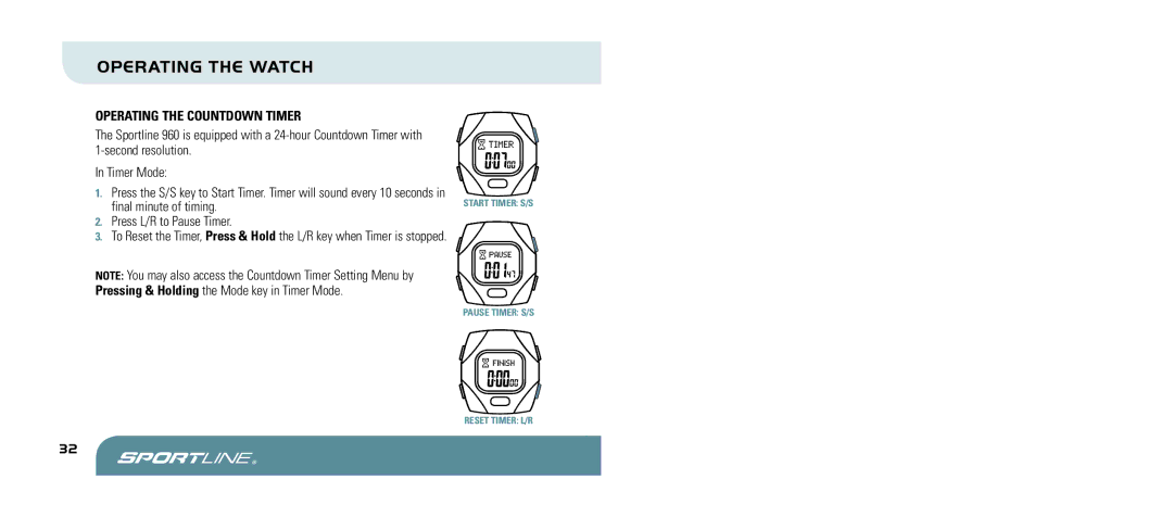 Sportline 960 manual Operating the Countdown timer 