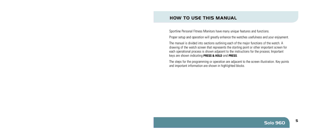 Sportline 960 How to use this manual 